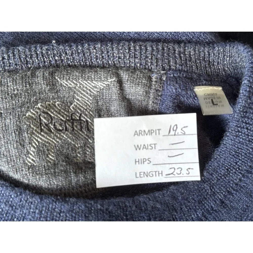 Raffi Men’s 100% Merino Wool Pullover Sweater Sz Medium Large Blue Fall Winter